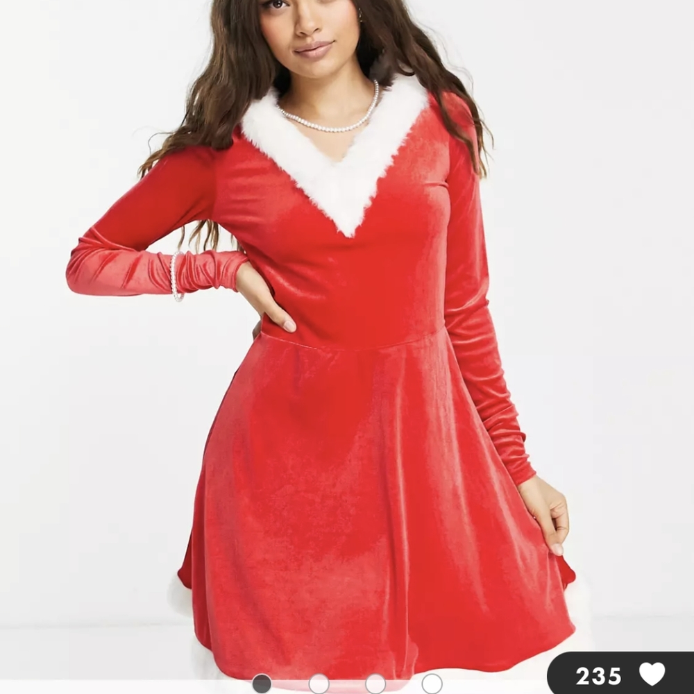 Velvet Santa hooded mini dress with faux fur trim (size 4)